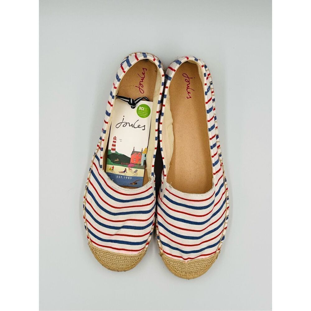 Joules Womens Shelbury Espadrilles Cream Stripe Blue Red Canvas Jute NWT Size 10 - Picture 5 of 8